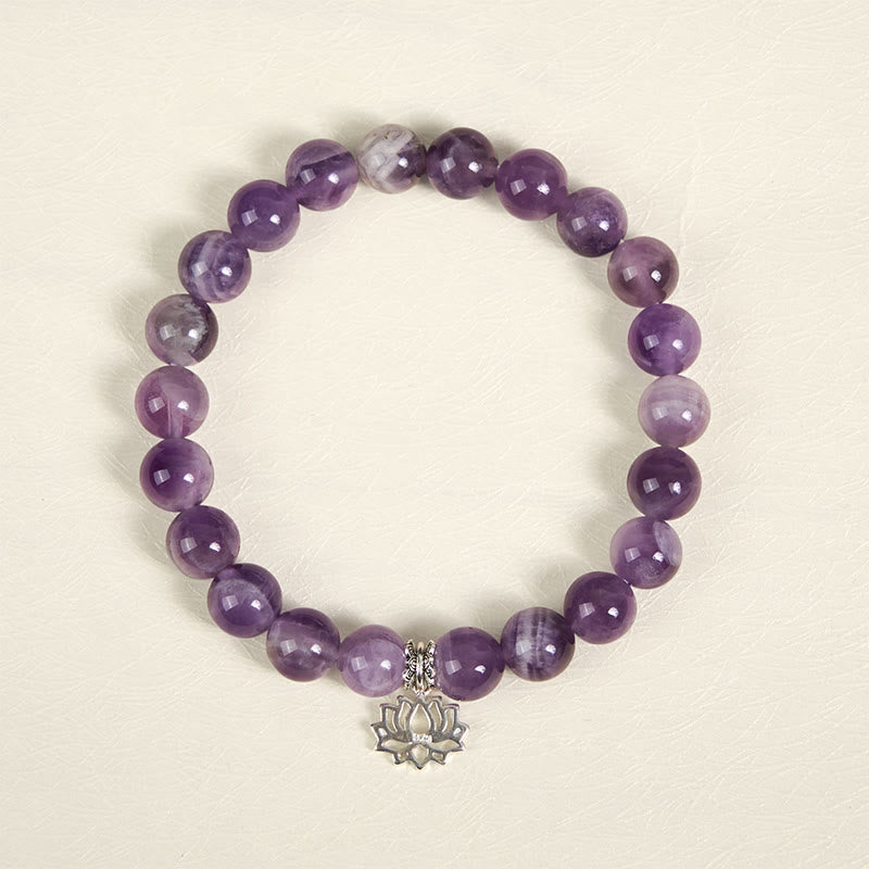 Bracciale con perline di equilibrio naturale in argento sterling 925 con ametista e design di loto Buddha Stones - image 2