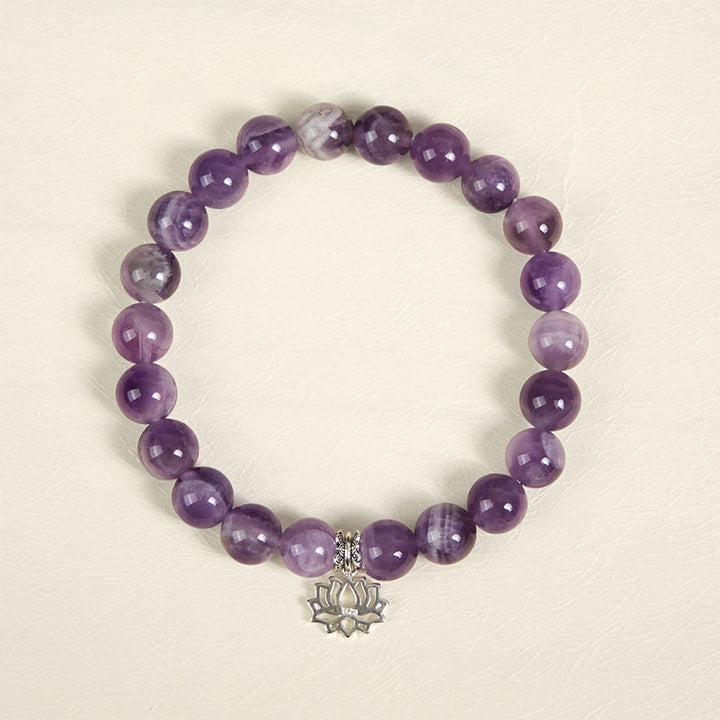 Bracciale con perline di equilibrio naturale in argento sterling 925 con ametista e design di loto Buddha Stones - image 2