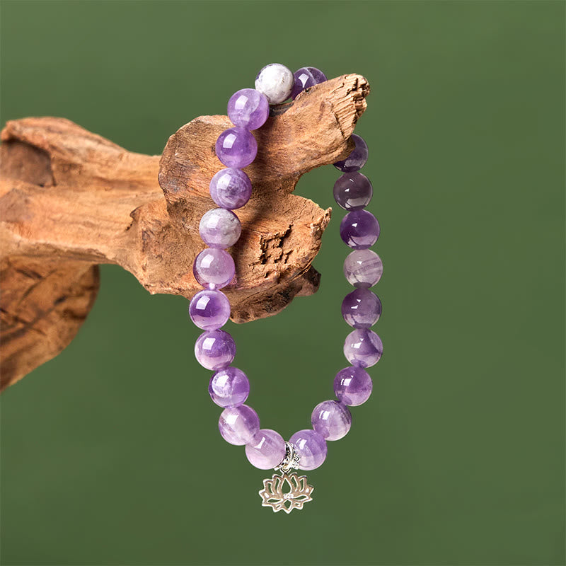 Bracciale con perline di equilibrio naturale in argento sterling 925 con ametista e design di loto Buddha Stones - image 3