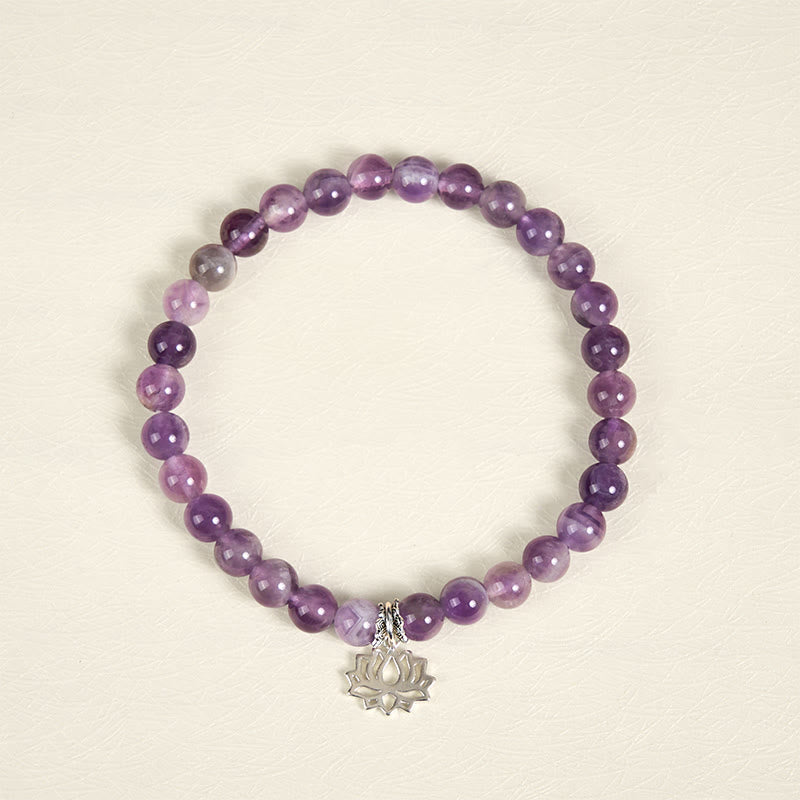 Bracciale con perline di equilibrio naturale in argento sterling 925 con ametista e design di loto Buddha Stones - image 12