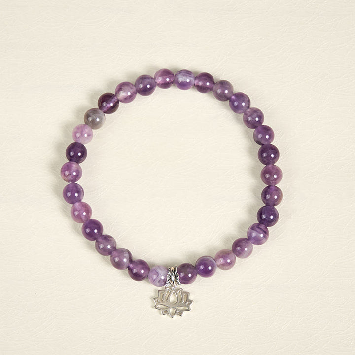 Bracciale con perline di equilibrio naturale in argento sterling 925 con ametista e design di loto Buddha Stones - image 12