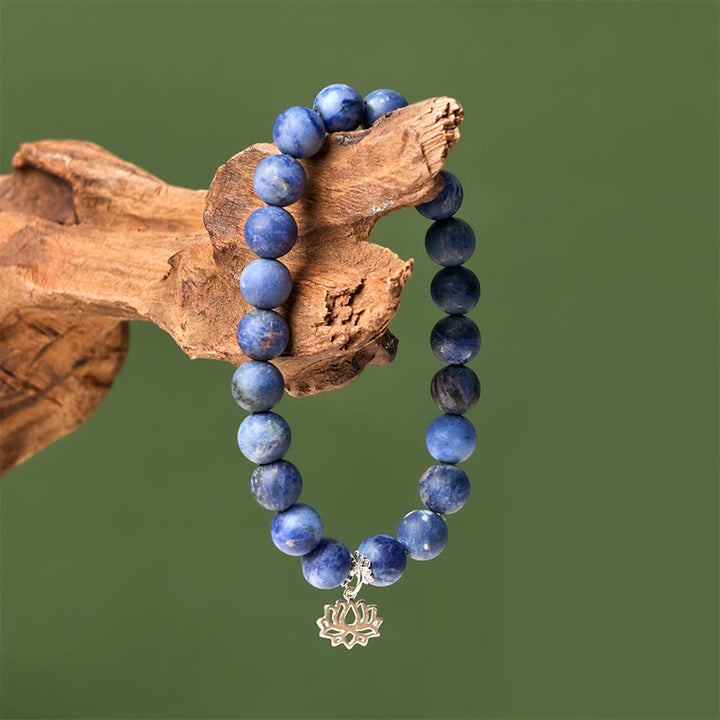 Bracciale dell'armonia con perline positive in sodalite naturale con design a loto in argento sterling 925 Buddha Stones - image 3