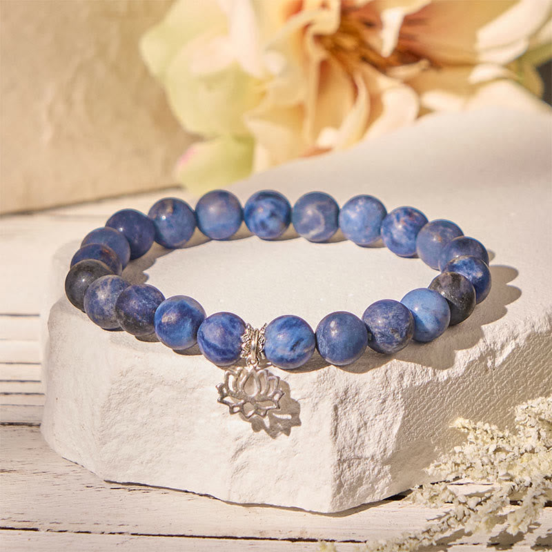 Bracciale dell'armonia con perline positive in sodalite naturale con design a loto in argento sterling 925 Buddha Stones - 20 centimetri - image 0