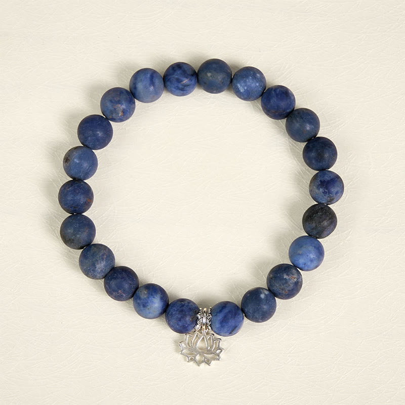Bracciale dell'armonia con perline positive in sodalite naturale con design a loto in argento sterling 925 Buddha Stones - image 1