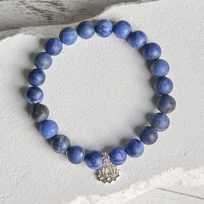 Bracciale dell'armonia con perline positive in sodalite naturale con design a loto in argento sterling 925 Buddha Stones - image 2