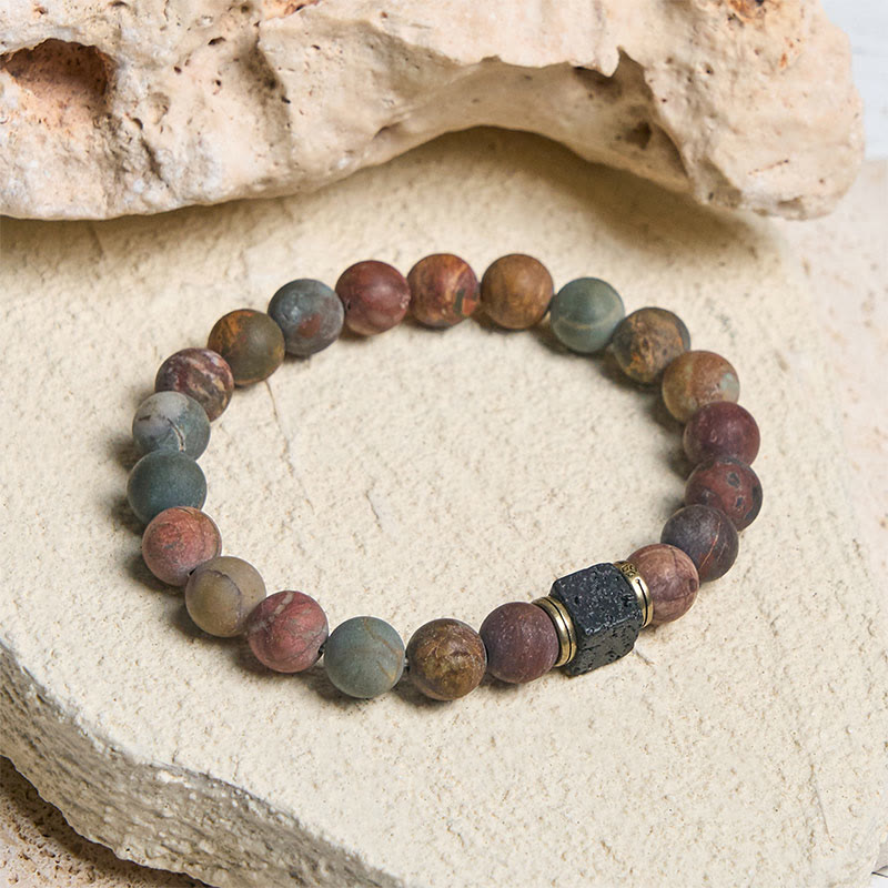 Braccialetto del coraggio in pietra lavica quadrata diaspro Picasso naturale Buddha Stones - 21 centimetri - image 0