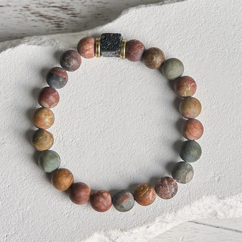 Braccialetto del coraggio in pietra lavica quadrata diaspro Picasso naturale Buddha Stones - image 1