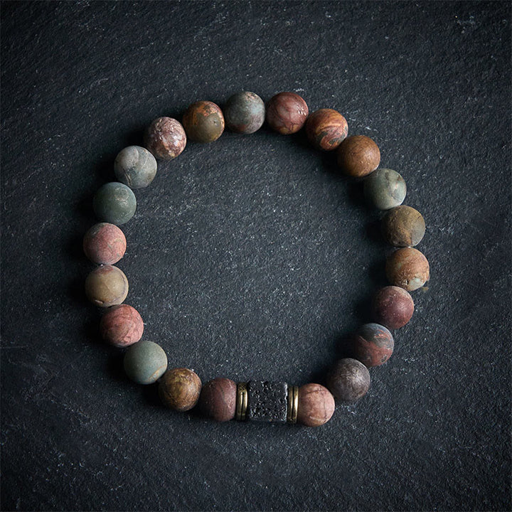 Braccialetto del coraggio in pietra lavica quadrata diaspro Picasso naturale Buddha Stones - image 4