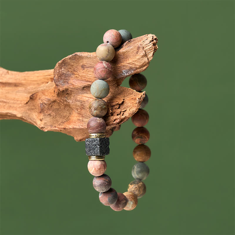 Braccialetto del coraggio in pietra lavica quadrata diaspro Picasso naturale Buddha Stones - image 3