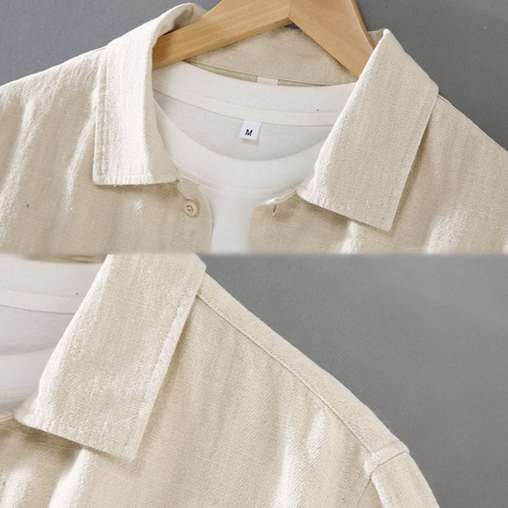 Camicia da uomo in cotone ramiè con maniche lunghe e bottoni, tinta unita, motivo Buddha Stones, con tasche - image 3
