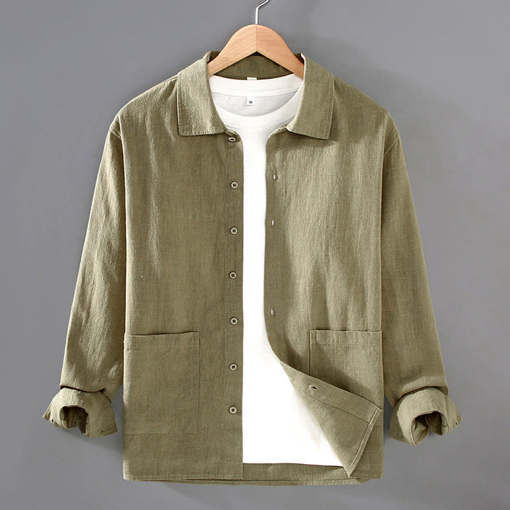 Camicia da uomo in cotone ramiè con maniche lunghe e bottoni, tinta unita, motivo Buddha Stones, con tasche - GialloVerde - US/UK/AU42, EU52 (3XL) - image 7