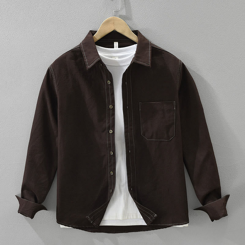 Camicia da uomo a maniche lunghe con bottoni Buddha Stones Commute e tasca - Marrone sella - US/UK/AU42, EU52 (3XL) - image 0