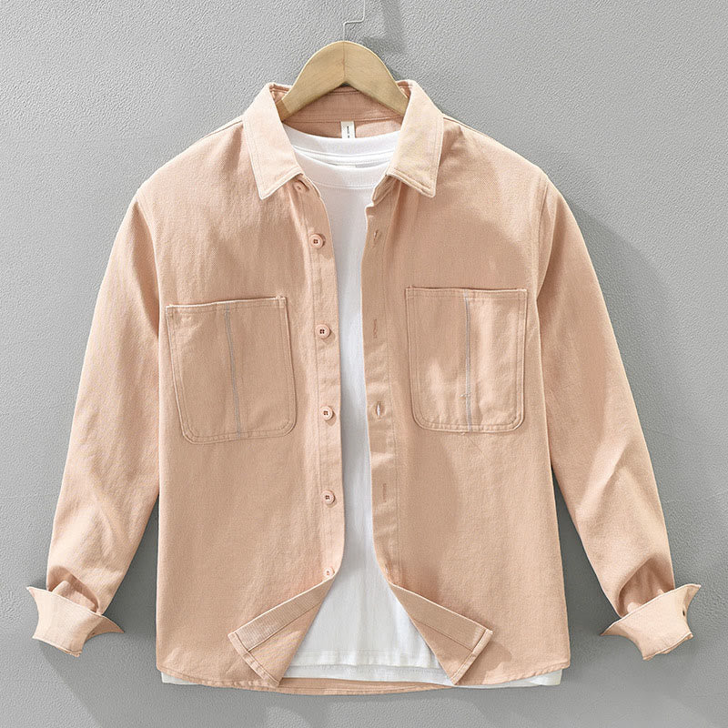 Camicia da uomo a maniche lunghe con bottoni Buddha Stones Spring Commute, in cotone, con tasche - Salmone chiaro - US/UK/AU42, EU52 (3XL) - image 1
