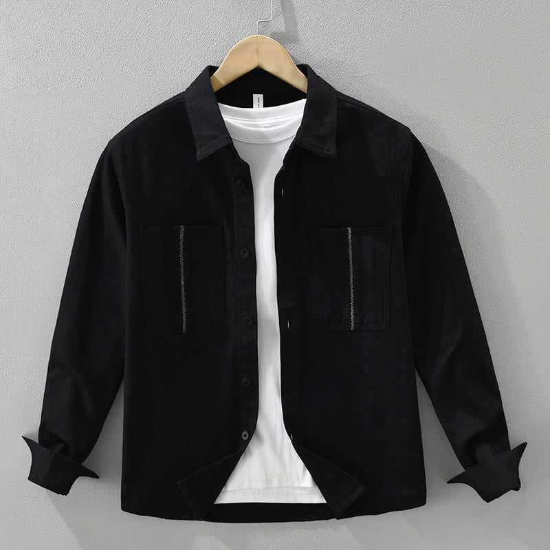 Camicia da uomo a maniche lunghe con bottoni Buddha Stones Spring Commute, in cotone, con tasche - Nero - US/UK/AU42, EU52 (3XL) - image 0