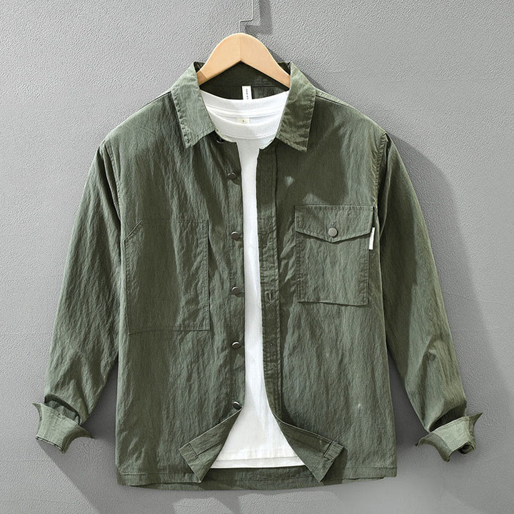 Camicia da uomo con tasche, maniche lunghe e bottoni, design semplice, motivo Buddha Stones Daily - Verde scuro - US/UK/AU42, EU52 (3XL) - image 0