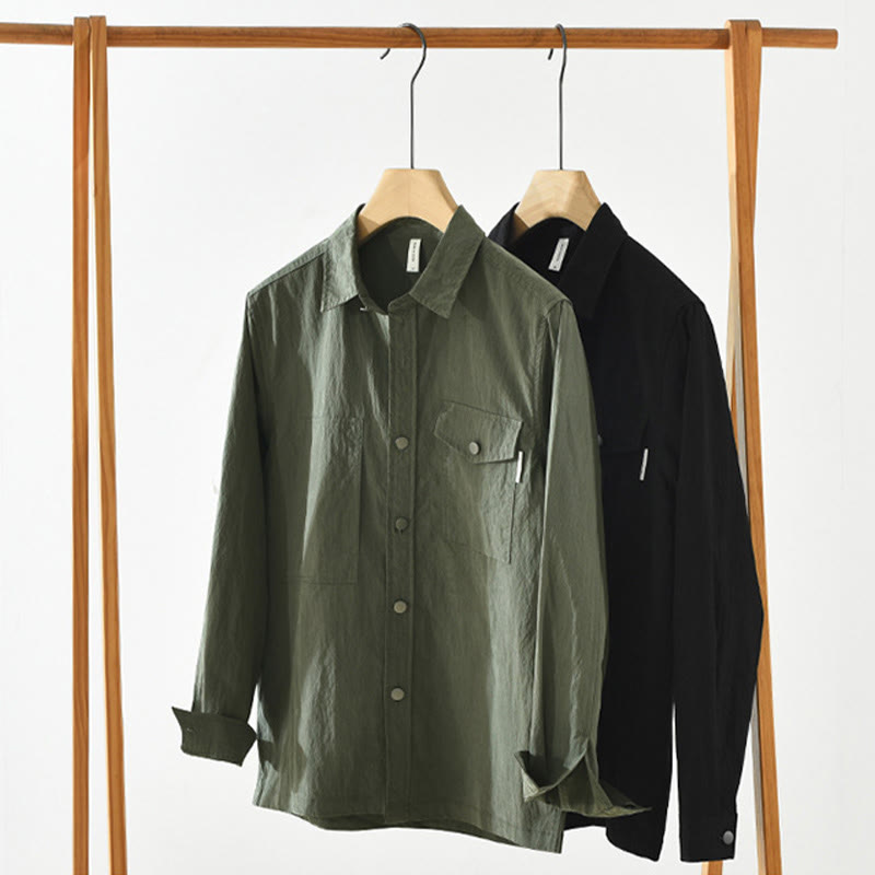 Camicia da uomo con tasche, maniche lunghe e bottoni, design semplice, motivo Buddha Stones Daily - image 16