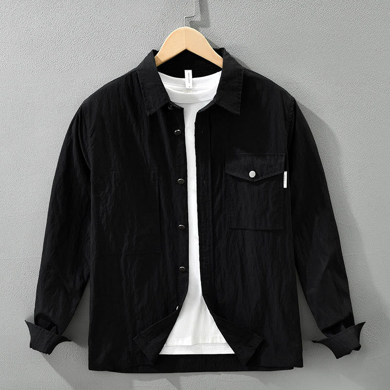Camicia da uomo con tasche, maniche lunghe e bottoni, design semplice, motivo Buddha Stones Daily - Nero - US/UK/AU42, EU52 (3XL) - image 14
