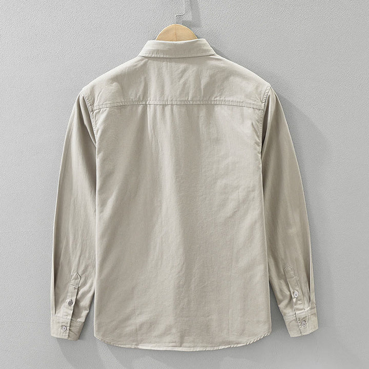 Camicia da uomo a maniche lunghe in puro cotone con tasche e bottoni semplici, motivo Buddha Stones Daily - image 1