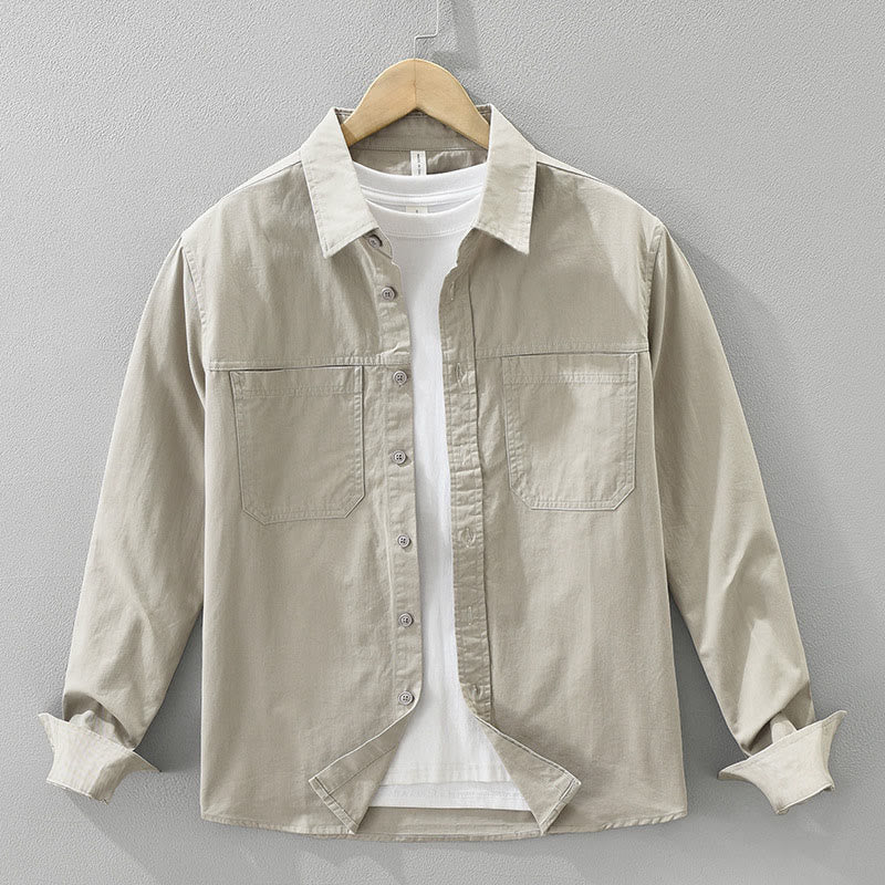 Camicia da uomo a maniche lunghe in puro cotone con tasche e bottoni semplici, motivo Buddha Stones Daily - Abbronzatura - US/UK/AU42, EU52 (3XL) - image 0