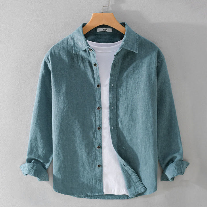 Camicia a maniche lunghe in cotone ramiè con bottoni a risvolto, colore puro, design semplice, da uomo, Buddha Stones - VerdeMare Chiaro - US/UK/AU42, EU52 (3XL) - image 14