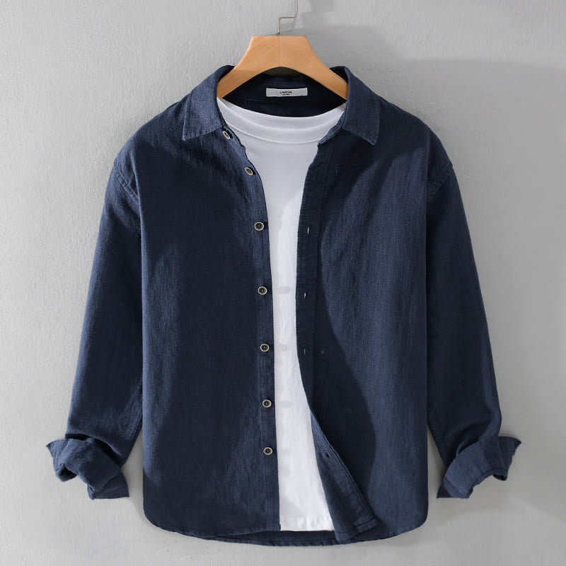 Camicia a maniche lunghe in cotone ramiè con bottoni a risvolto, colore puro, design semplice, da uomo, Buddha Stones - Blu notte - US/UK/AU42, EU52 (3XL) - image 8