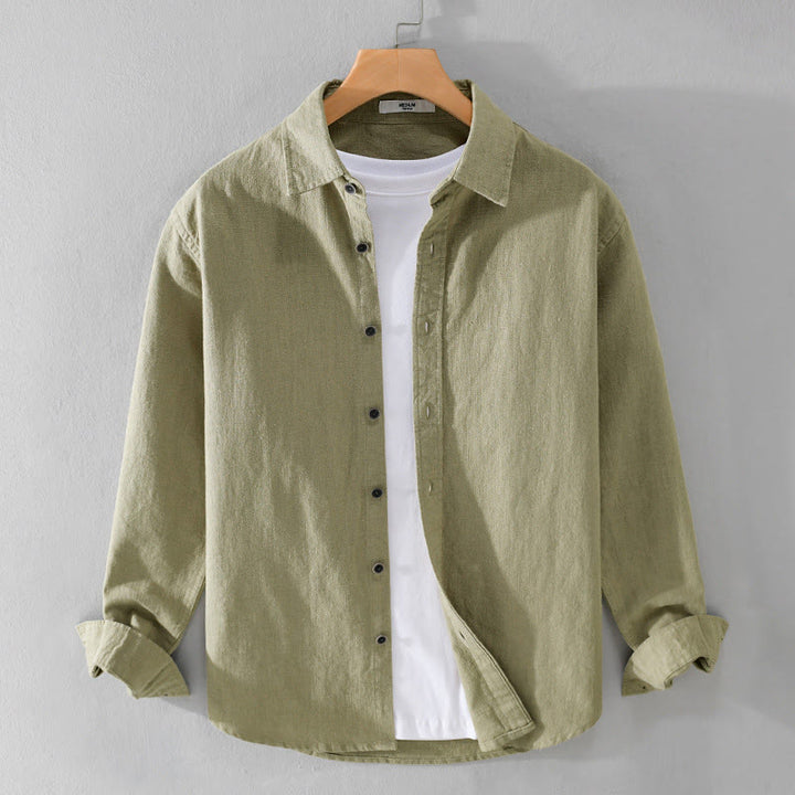 Camicia a maniche lunghe in cotone ramiè con bottoni a risvolto, colore puro, design semplice, da uomo, Buddha Stones - Cachi scuro - US/UK/AU42, EU52 (3XL) - image 17