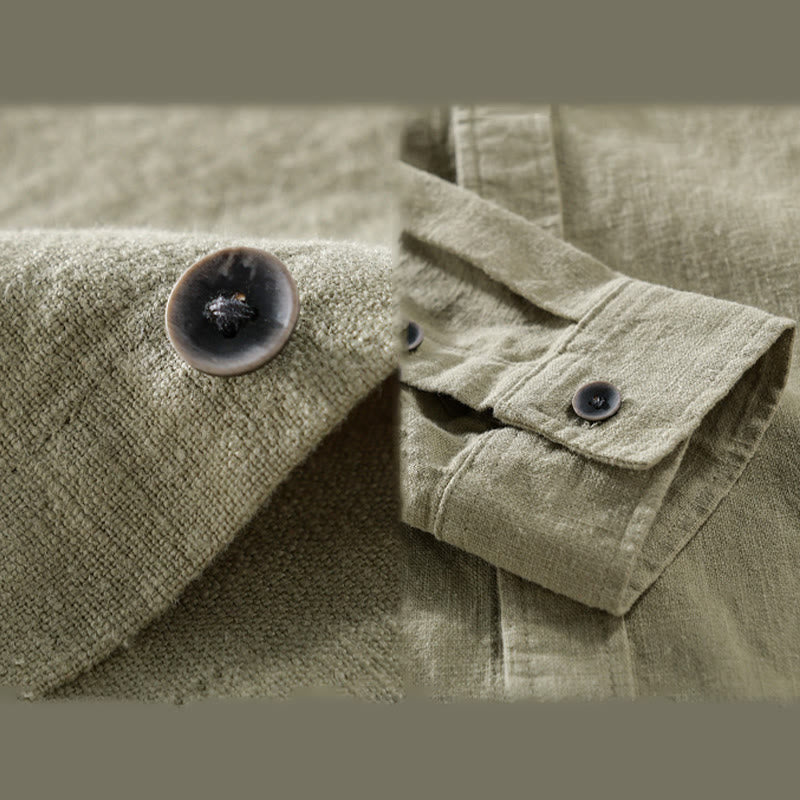 Camicia a maniche lunghe in cotone ramiè con bottoni a risvolto, colore puro, design semplice, da uomo, Buddha Stones - image 19