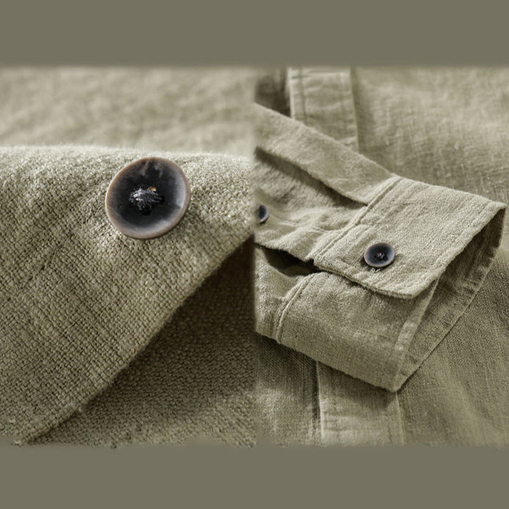 Camicia a maniche lunghe in cotone ramiè con bottoni a risvolto, colore puro, design semplice, da uomo, Buddha Stones - image 19