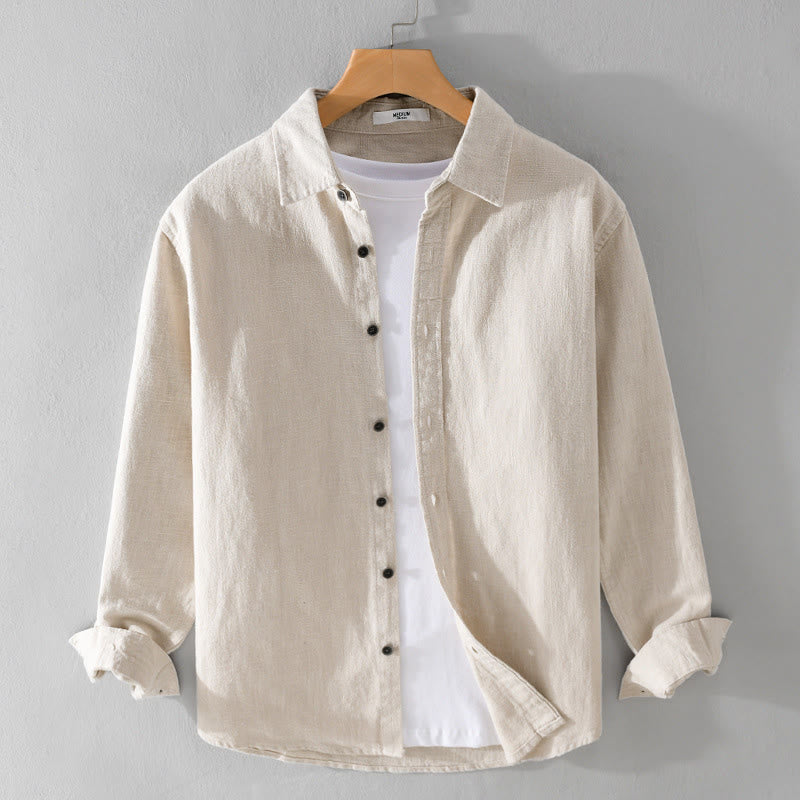 Camicia a maniche lunghe in cotone ramiè con bottoni a risvolto, colore puro, design semplice, da uomo, Buddha Stones - Biancheria - US/UK/AU42, EU52 (3XL) - image 0