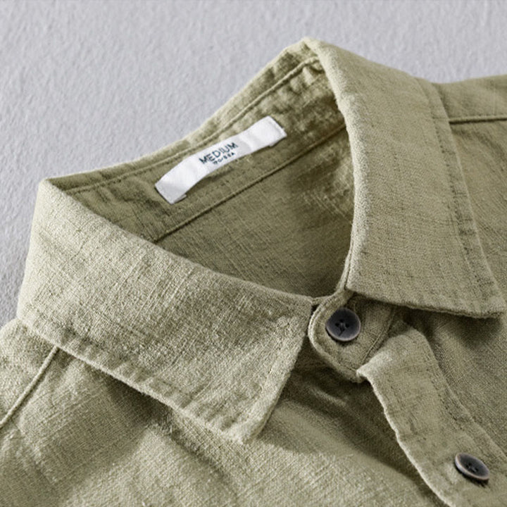 Camicia a maniche lunghe in cotone ramiè con bottoni a risvolto, colore puro, design semplice, da uomo, Buddha Stones - image 18