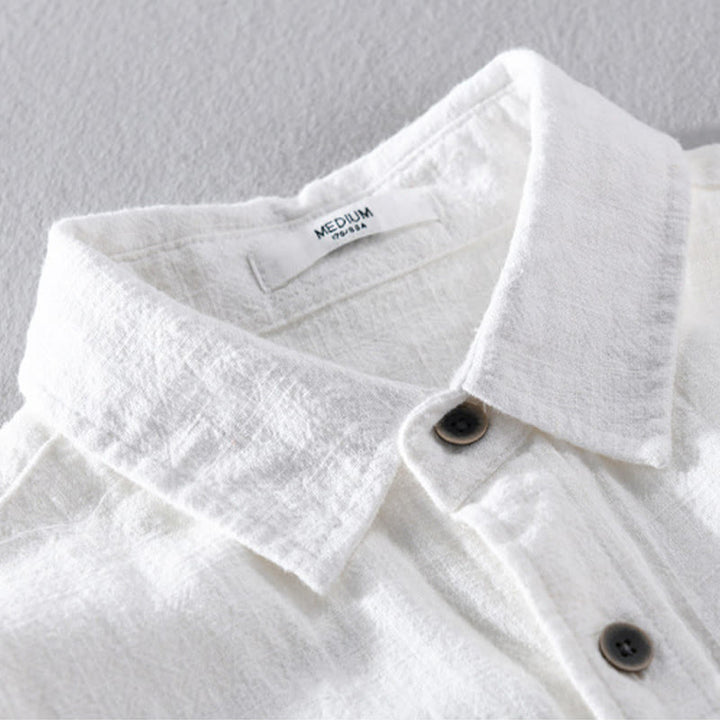 Camicia a maniche lunghe in cotone ramiè con bottoni a risvolto, colore puro, design semplice, da uomo, Buddha Stones - image 12