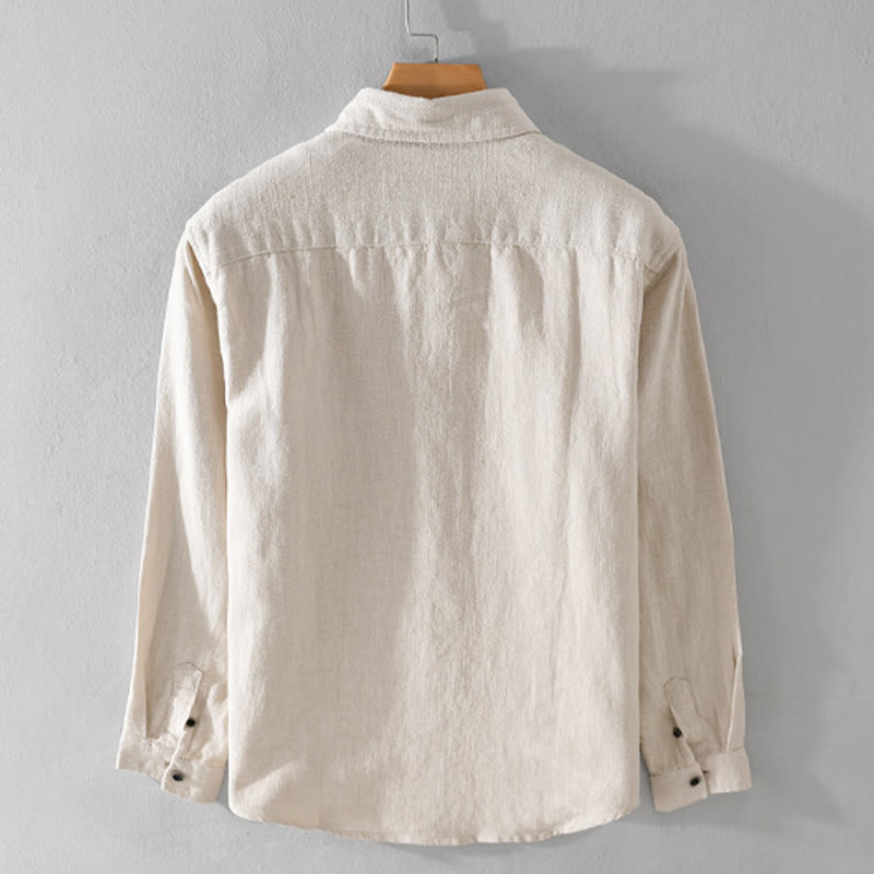 Camicia a maniche lunghe in cotone ramiè con bottoni a risvolto, colore puro, design semplice, da uomo, Buddha Stones - image 1