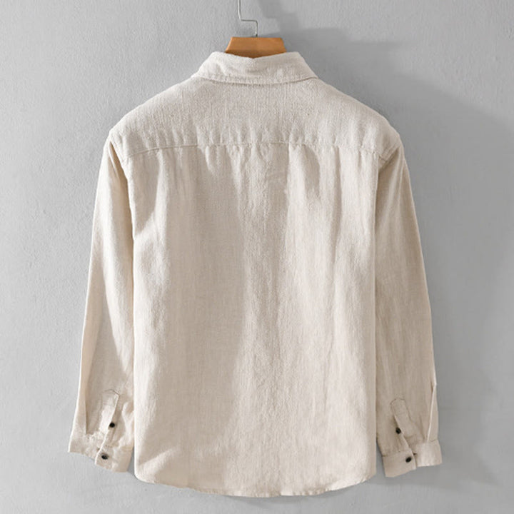 Camicia a maniche lunghe in cotone ramiè con bottoni a risvolto, colore puro, design semplice, da uomo, Buddha Stones - image 1