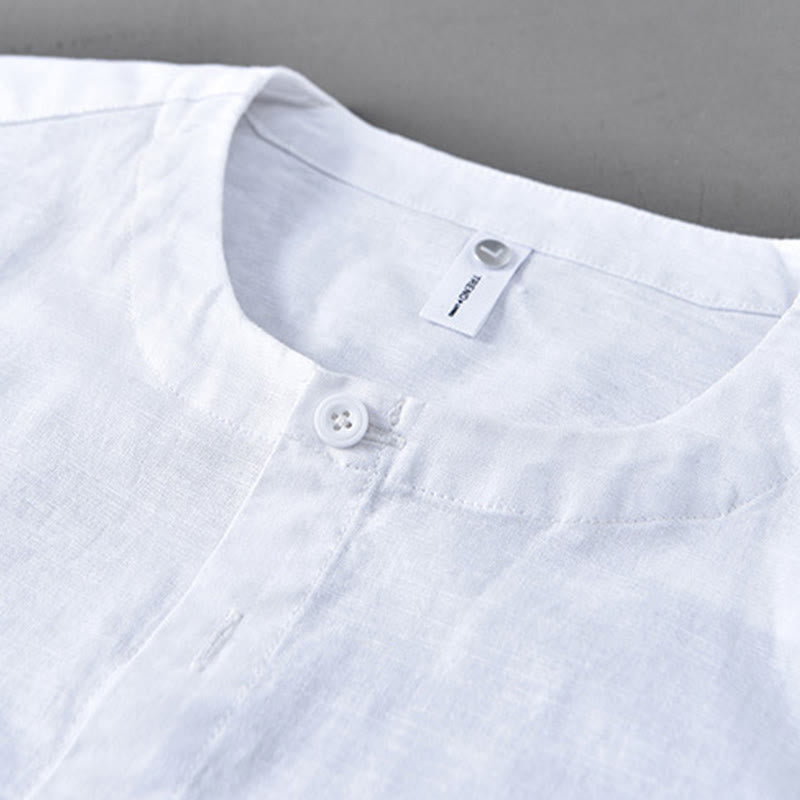 Camicia a maniche lunghe in cotone e lino con colletto rialzato, da uomo, modello Buddha Stones , primavera, colore puro - image 5