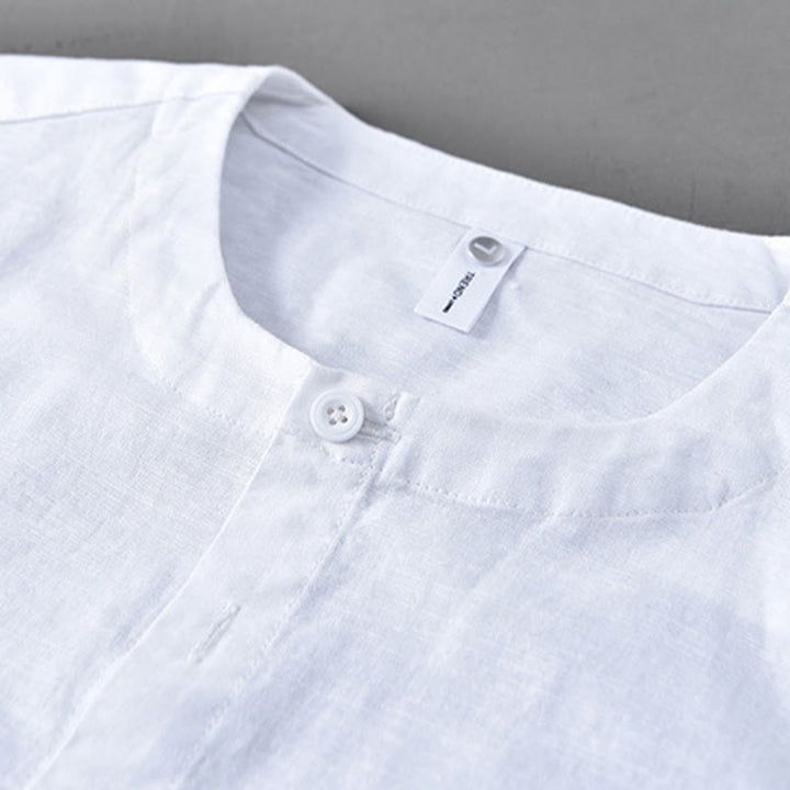 Camicia a maniche lunghe in cotone e lino con colletto rialzato, da uomo, modello Buddha Stones , primavera, colore puro - image 5