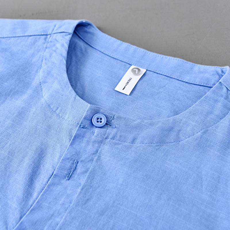Camicia a maniche lunghe in cotone e lino con colletto rialzato, da uomo, modello Buddha Stones , primavera, colore puro - image 18