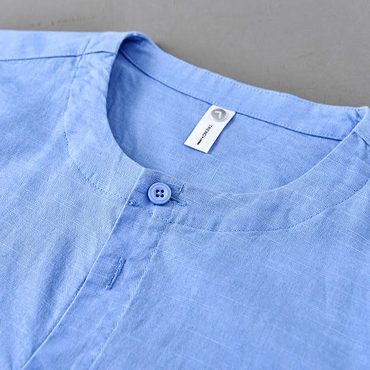 Camicia a maniche lunghe in cotone e lino con colletto rialzato, da uomo, modello Buddha Stones , primavera, colore puro - image 18