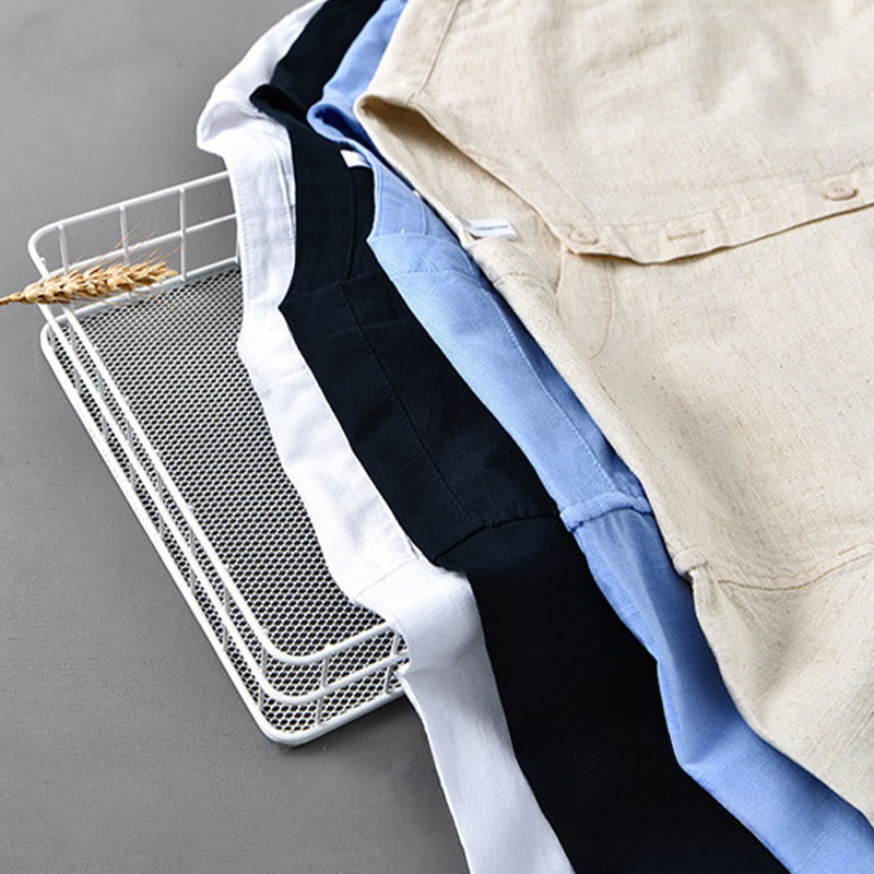 Camicia a maniche lunghe in cotone e lino con colletto rialzato, da uomo, modello Buddha Stones , primavera, colore puro - image 22
