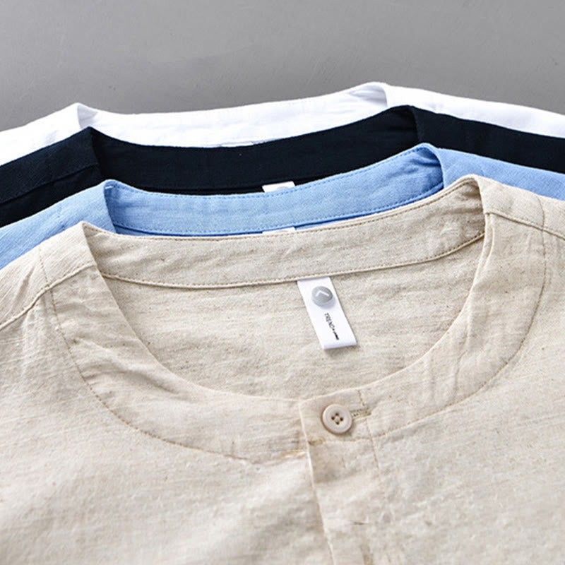 Camicia a maniche lunghe in cotone e lino con colletto rialzato, da uomo, modello Buddha Stones , primavera, colore puro - image 21