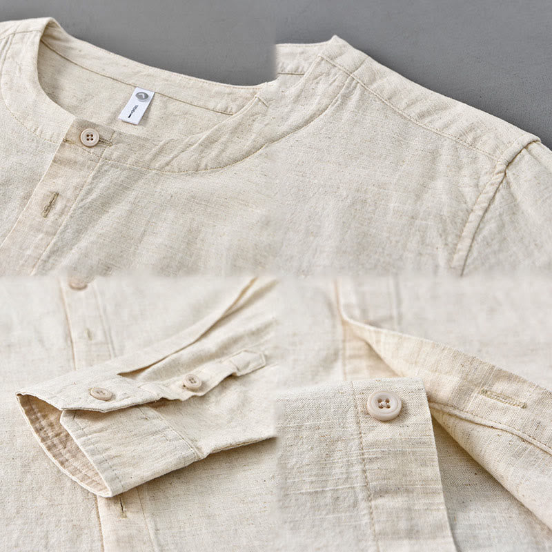 Camicia a maniche lunghe in cotone e lino con colletto rialzato, da uomo, modello Buddha Stones , primavera, colore puro - image 15