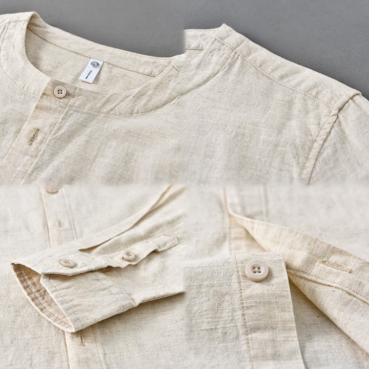 Camicia a maniche lunghe in cotone e lino con colletto rialzato, da uomo, modello Buddha Stones , primavera, colore puro - image 15