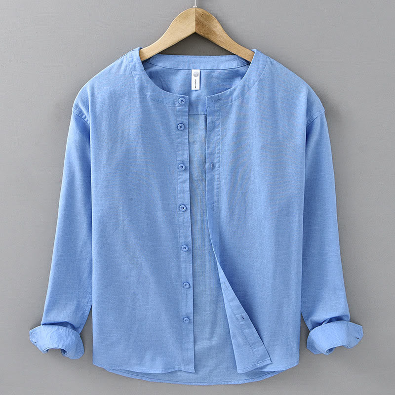 Camicia a maniche lunghe in cotone e lino con colletto rialzato, da uomo, modello Buddha Stones , primavera, colore puro - DodgerBlue - US/UK/AU42, EU52 (3XL) - image 17