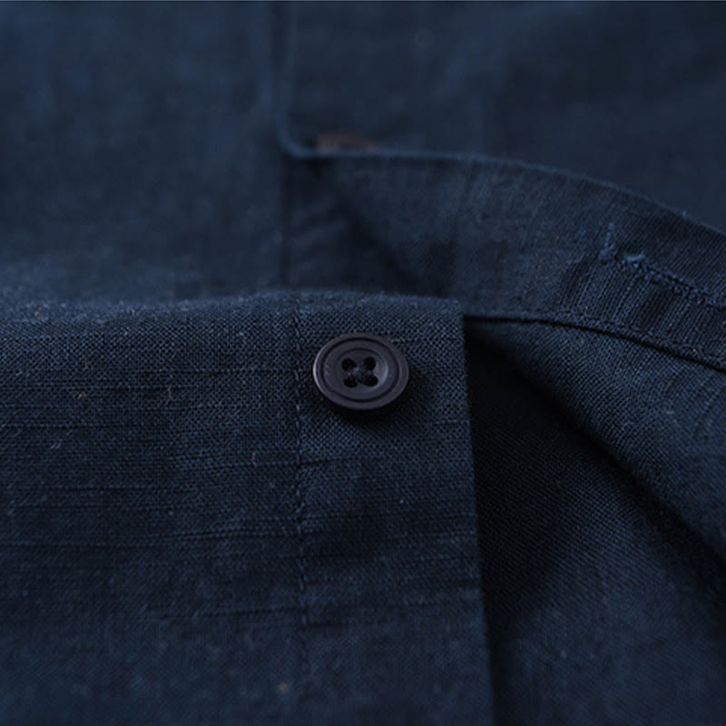 Camicia a maniche lunghe in cotone e lino con colletto rialzato, da uomo, modello Buddha Stones , primavera, colore puro - image 2