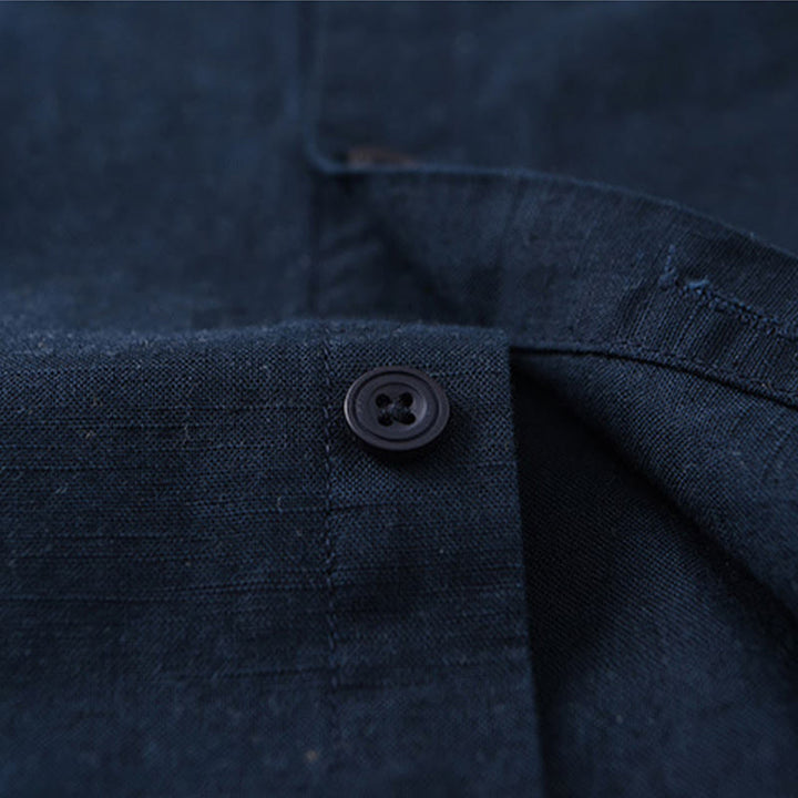 Camicia a maniche lunghe in cotone e lino con colletto rialzato, da uomo, modello Buddha Stones , primavera, colore puro - image 2