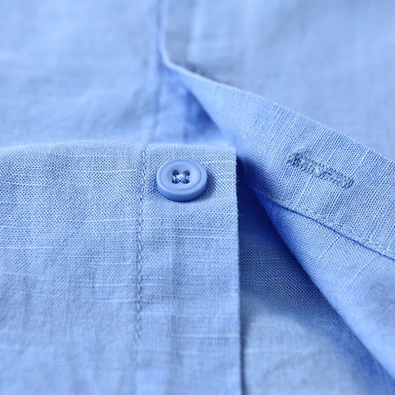 Camicia a maniche lunghe in cotone e lino con colletto rialzato, da uomo, modello Buddha Stones , primavera, colore puro - image 19