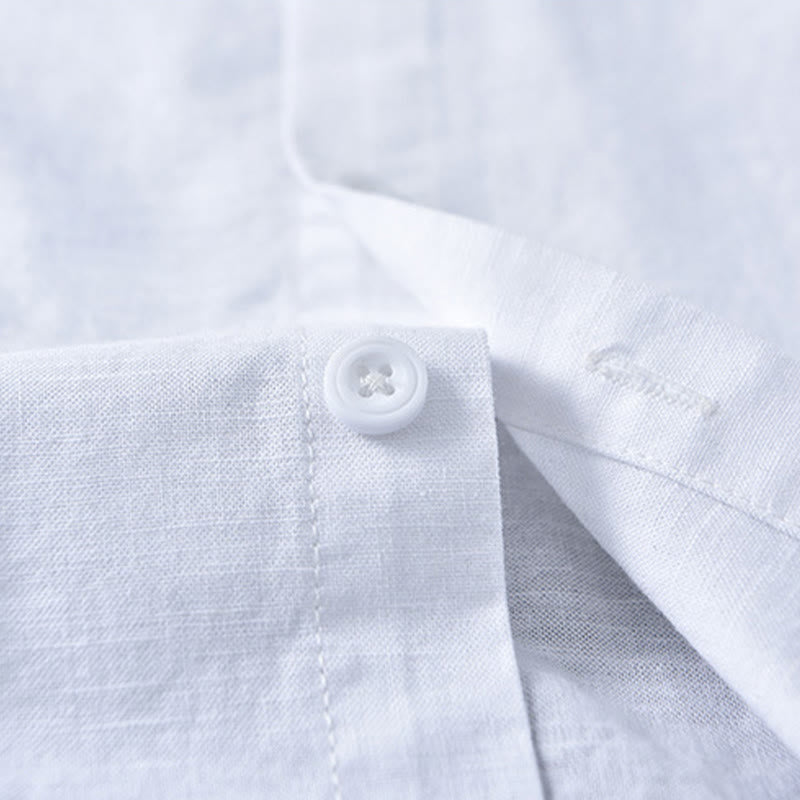 Camicia a maniche lunghe in cotone e lino con colletto rialzato, da uomo, modello Buddha Stones , primavera, colore puro - image 6