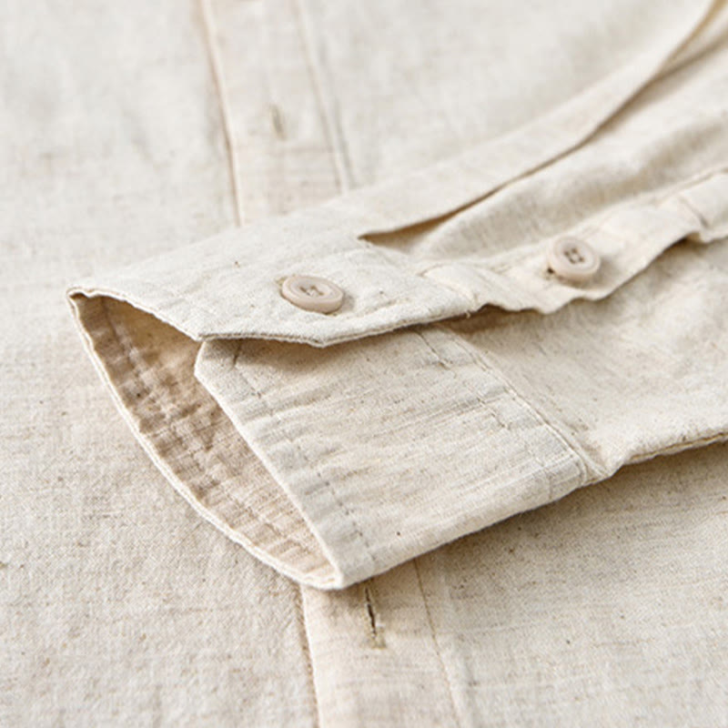 Camicia a maniche lunghe in cotone e lino con colletto rialzato, da uomo, modello Buddha Stones , primavera, colore puro - image 11