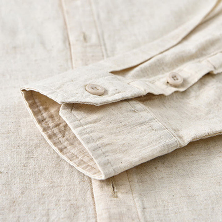 Camicia a maniche lunghe in cotone e lino con colletto rialzato, da uomo, modello Buddha Stones , primavera, colore puro - image 11
