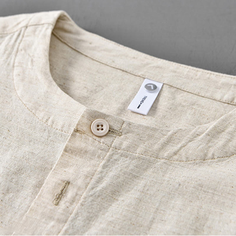 Camicia a maniche lunghe in cotone e lino con colletto rialzato, da uomo, modello Buddha Stones , primavera, colore puro - image 10
