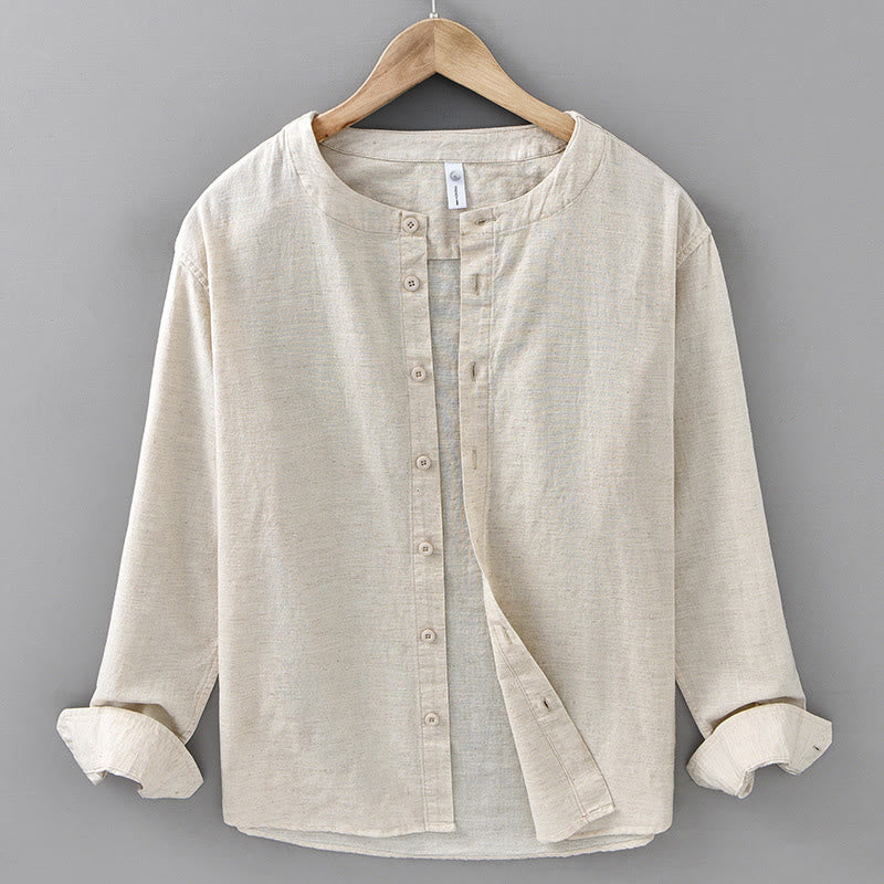 Camicia a maniche lunghe in cotone e lino con colletto rialzato, da uomo, modello Buddha Stones , primavera, colore puro - Biancheria - US/UK/AU42, EU52 (3XL) - image 8